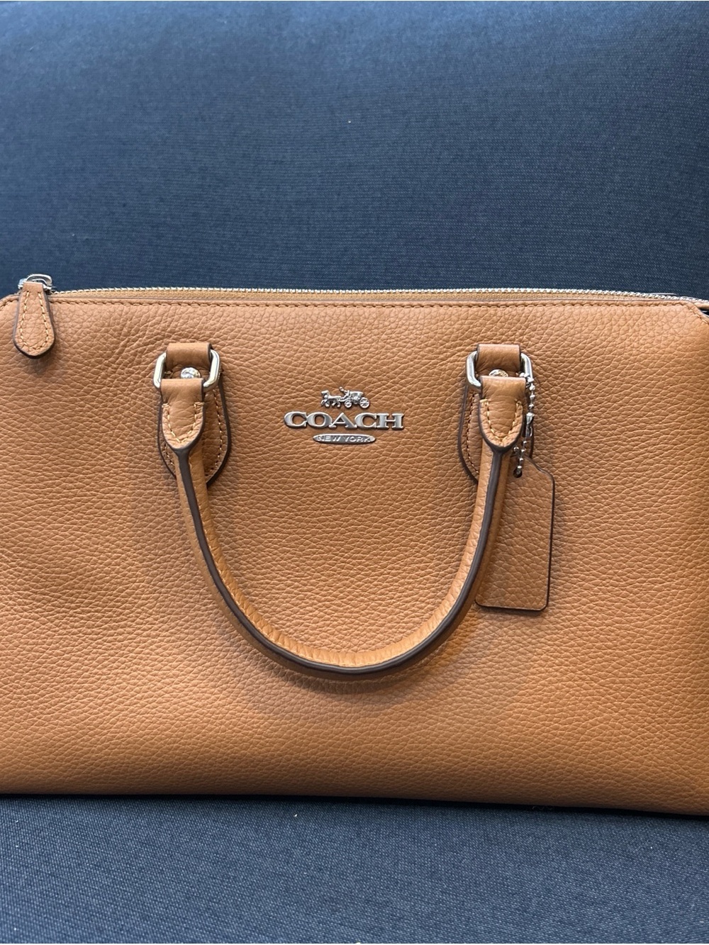 COACH Tan Pebbled Leather Satchel with Silver Hardware